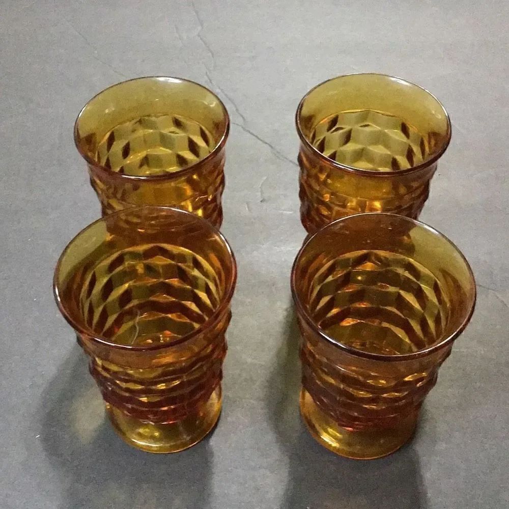 Set of four vintage, Indiana glass, cubist juice, or cocktail glasses